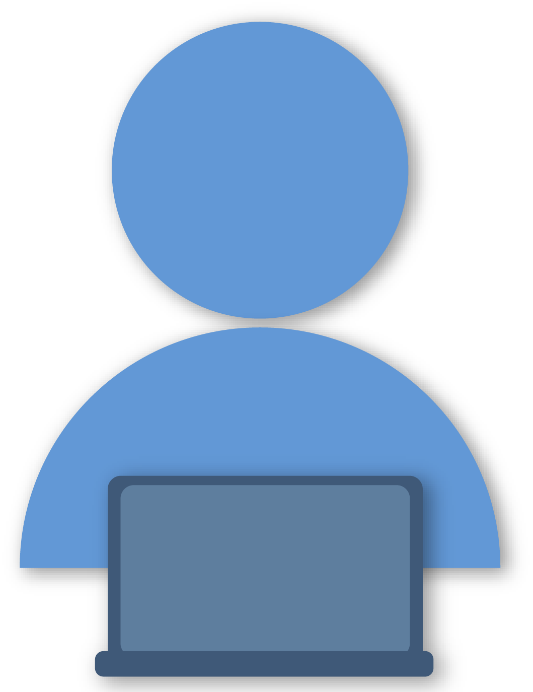 Image shows an icon of a person in royal blue. In front of the icon is a dark blue laptop representing the user's devices.