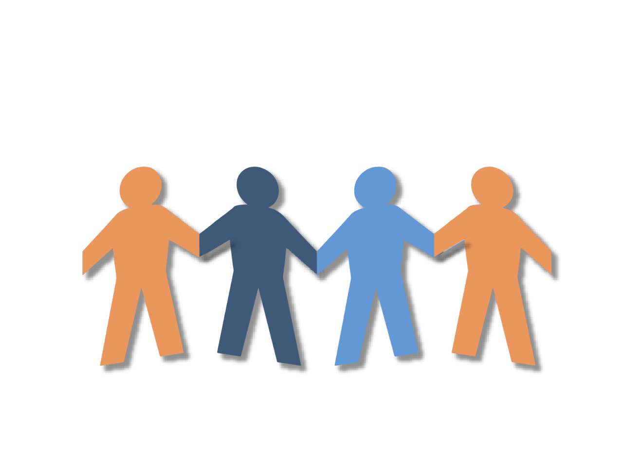 Image shows a string of four figures holding hands all linked in a line representing that our jobs can add value to society and help each other.