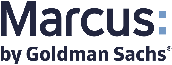 Image shows 'Marcus: by Goldman Sachs' (the Marcus logo) in dark blue text. The : is in light blue.